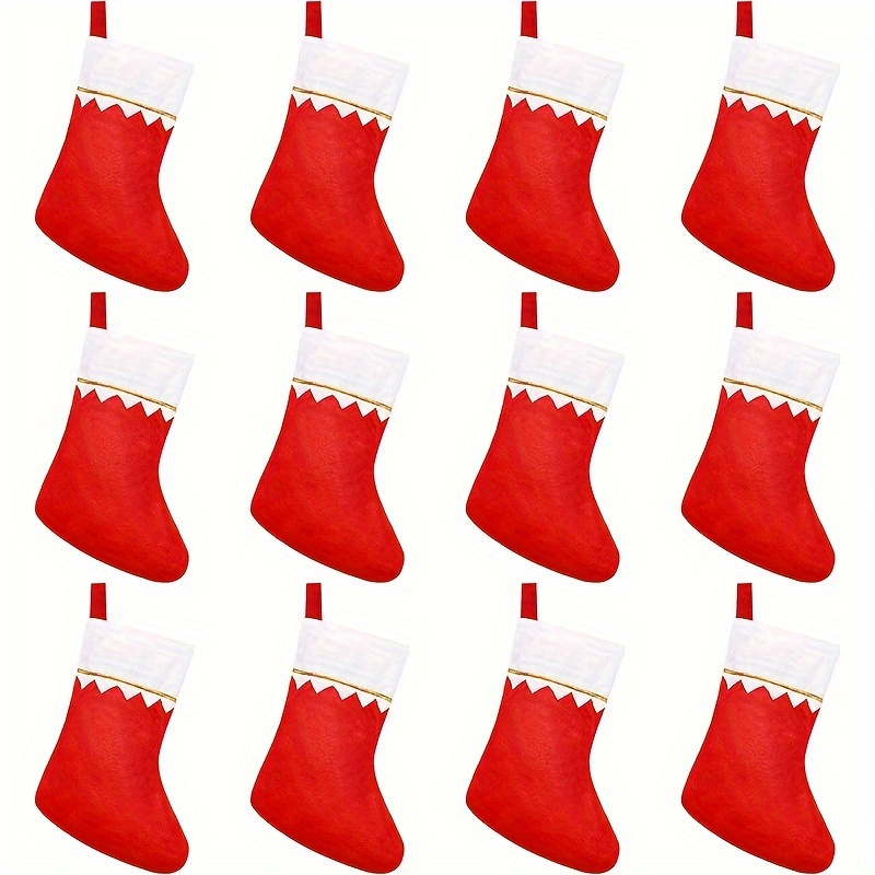 

12pcs Christmas Stockings - Red Non-woven Gift Bags For Decorations