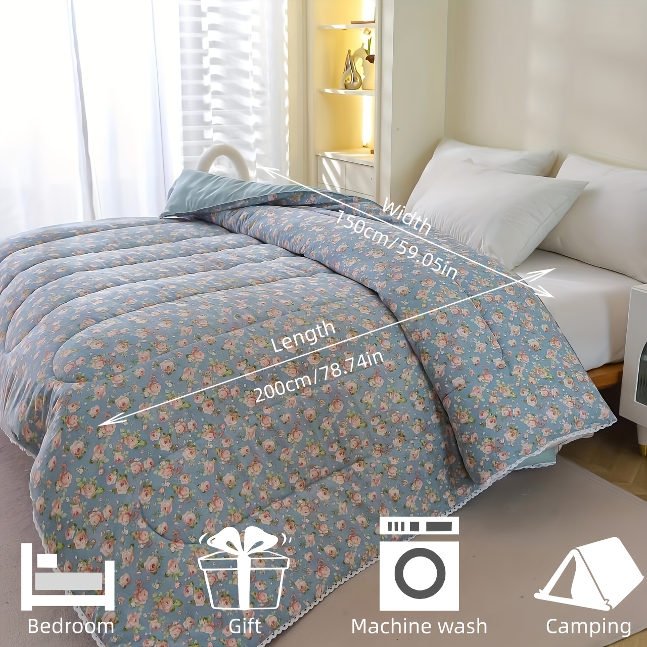 TEMU 1pc Of Fashionable Rose Pattern, Made Of Super Soft Washed And Brushed Fabric, Suitable For Use In All , In Bedrooms And On . It's A Gift - A