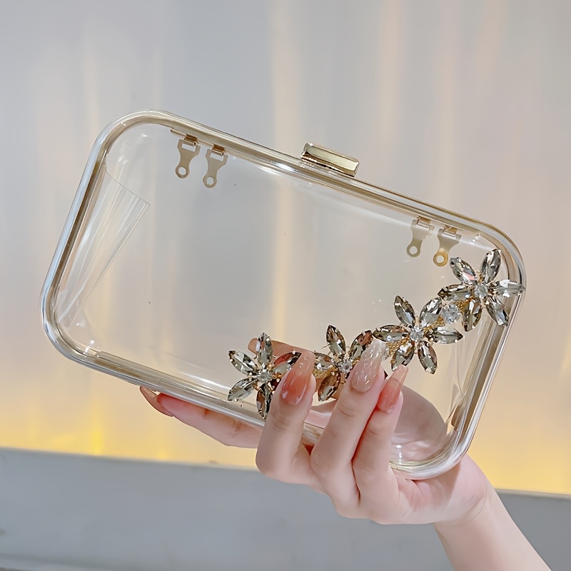 women transparent acrylic square handbag crossbody bag bead  display picture 3