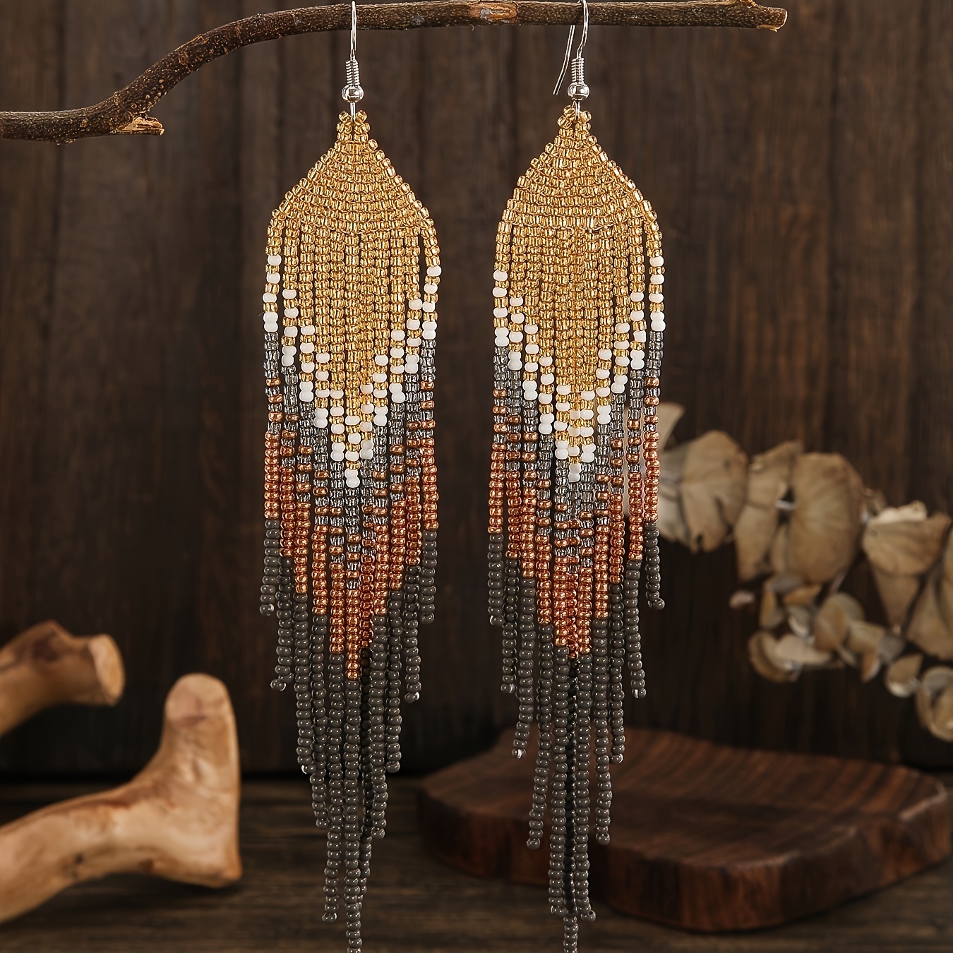 TEMU 1 Paire de Boucles d'Oreilles Pendantes à Tige Longue de avec Perles Faites à de Style Bohémien Adaptées à l'Usage des Femmes