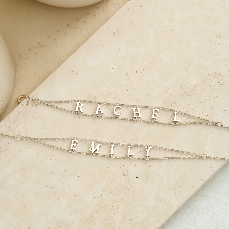 TEMU Custom Name Stainless Steel Bracelet, Chain Letter Bracelet, Personalized Letter Bracelet, 304l Stainless Steel Double-layer Chain Bracelet,
