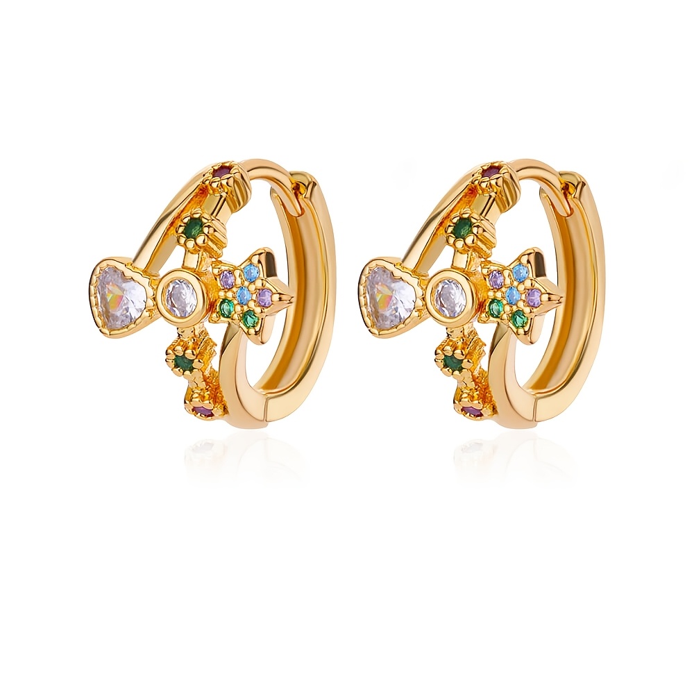 Mini créoles avec fleurs et cœurs en zircone synthétique colorée_voghion.com