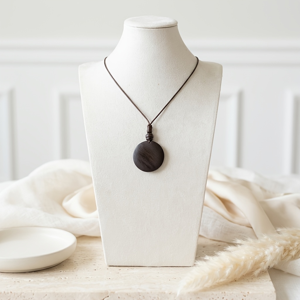 Retro Minimalist Dark Brown Cylindrical Wooden Pendant Necklace