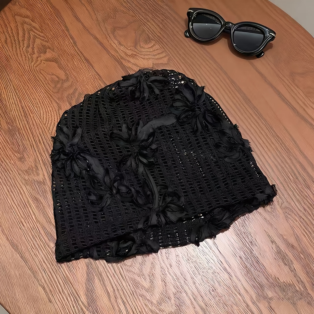 TEMU 【商品名】春夏秋 レディース 無地 ファッション フレンチ ト 気質 エスニック スタイル 花柄 デコレーション ハンド-ホロー メッシュ ビーニー、軽量 通気性、普段のお出かけ、アウトドアビティ、ビーチバケーションに最適
