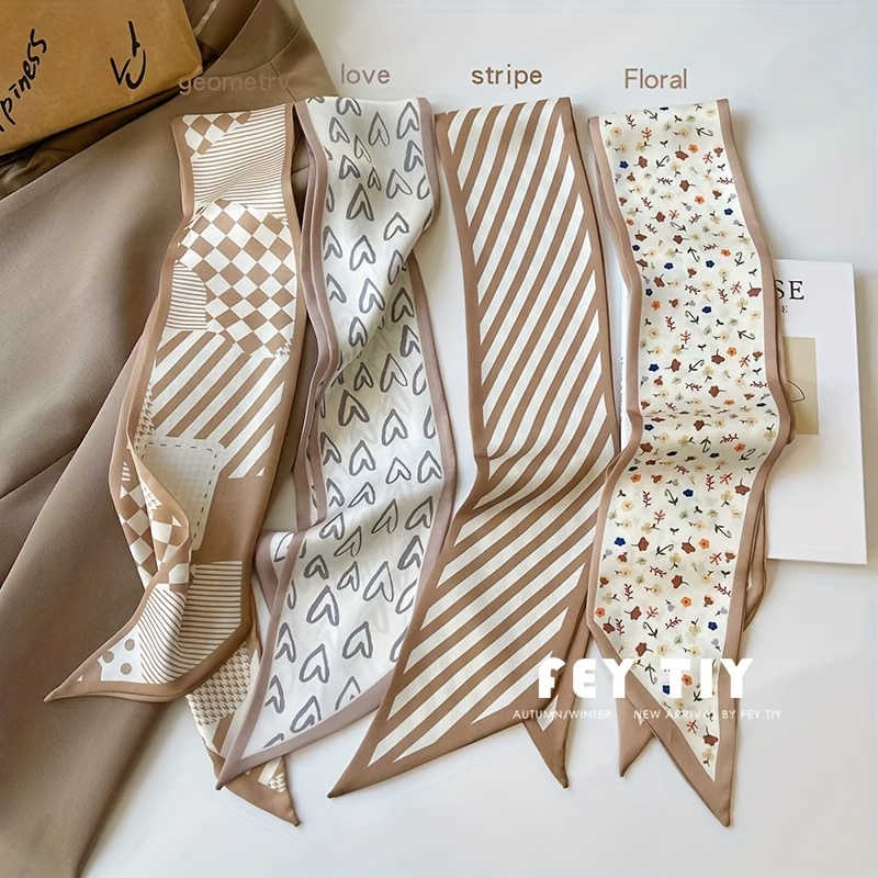 Image of 4pcs Elegant Women's Long Scarf Headband, Vintage Style, Multi-functional Headscarf, Scarf, Handbag Accessory Ribbon, Neck Scarf Decoration