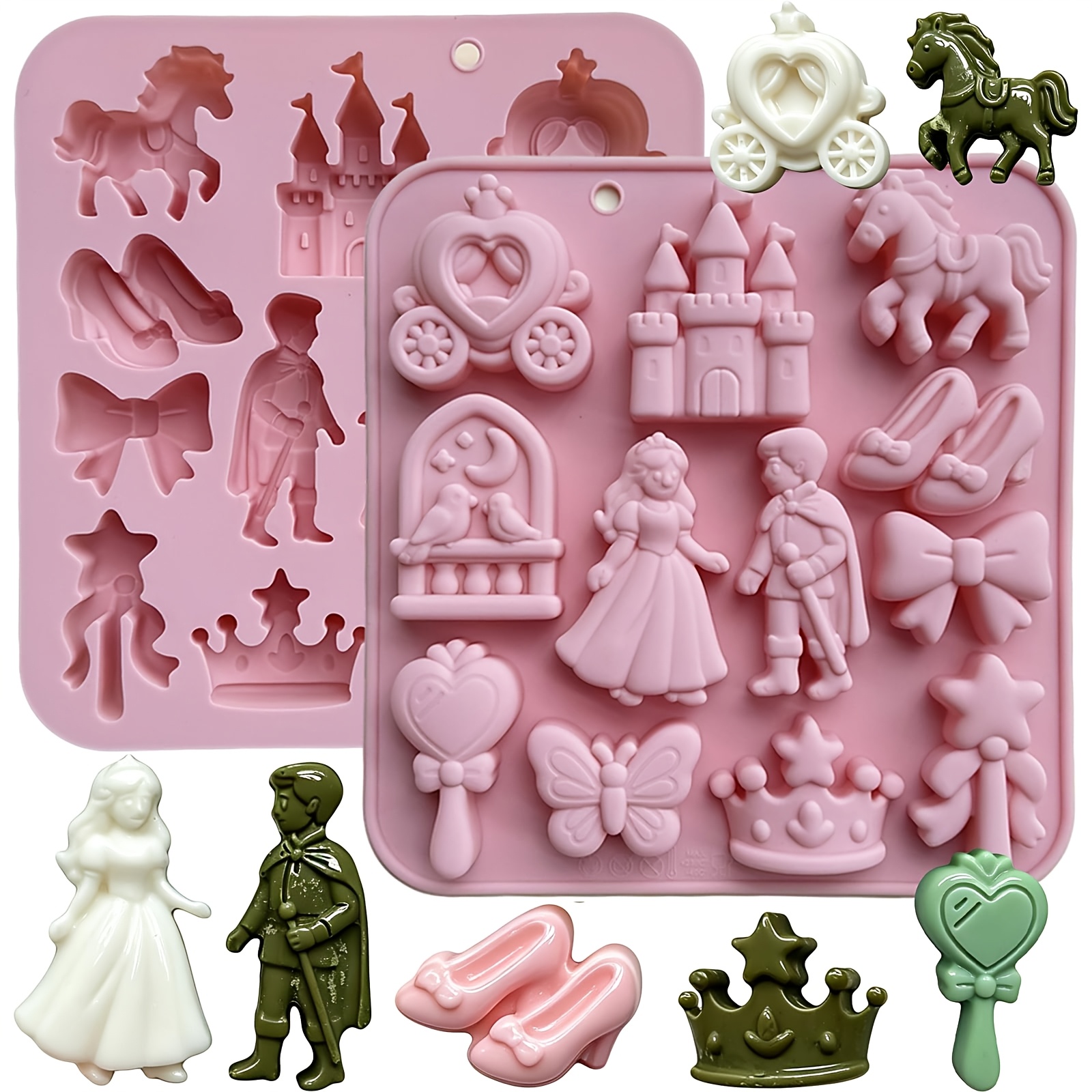 TEMU 2-pack Fairy Tale Princess Silicone Mold, 3d Princess Silicone Chocolate Mold, 12 Cavity Prince Bow Crown Ice Cube Mold For Candy Fondant Cake