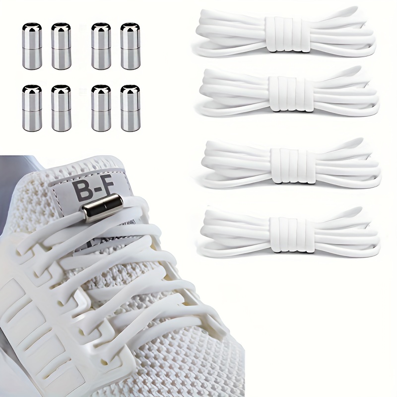 4 Pairs Of Elastic Shoelaces Without Ties - Suitable For Sneakers, Adults, And Seniors, Fits All, Without Battery