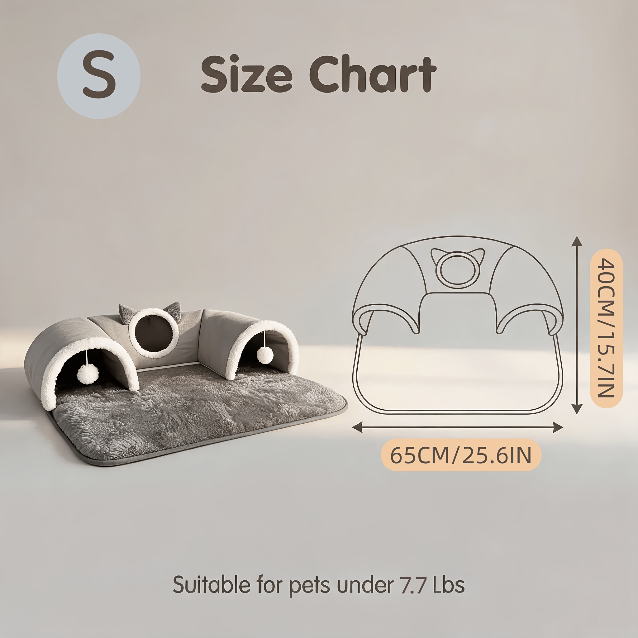 TEMU Cat Bed And Tunnel 2-in-1 Interactive Cat Nest Plush Cat Bed With Teaser Ball, Gray Cat Hideaway House, Removable And Washable Thick Pet Mat