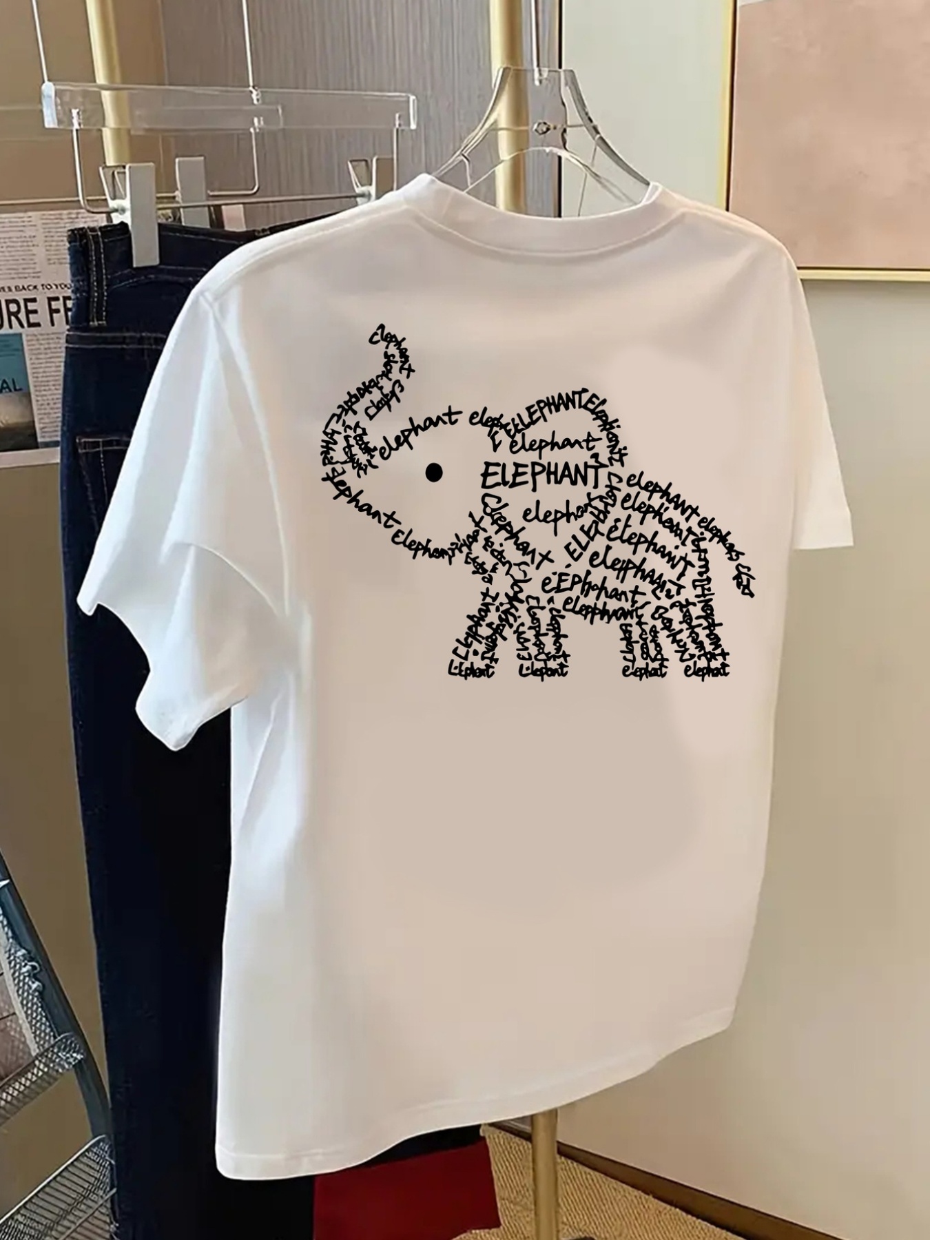 front and back shortsleeve tshirt elephant word   print womens spring and summer trendy print tshirt fashionable and trendy item