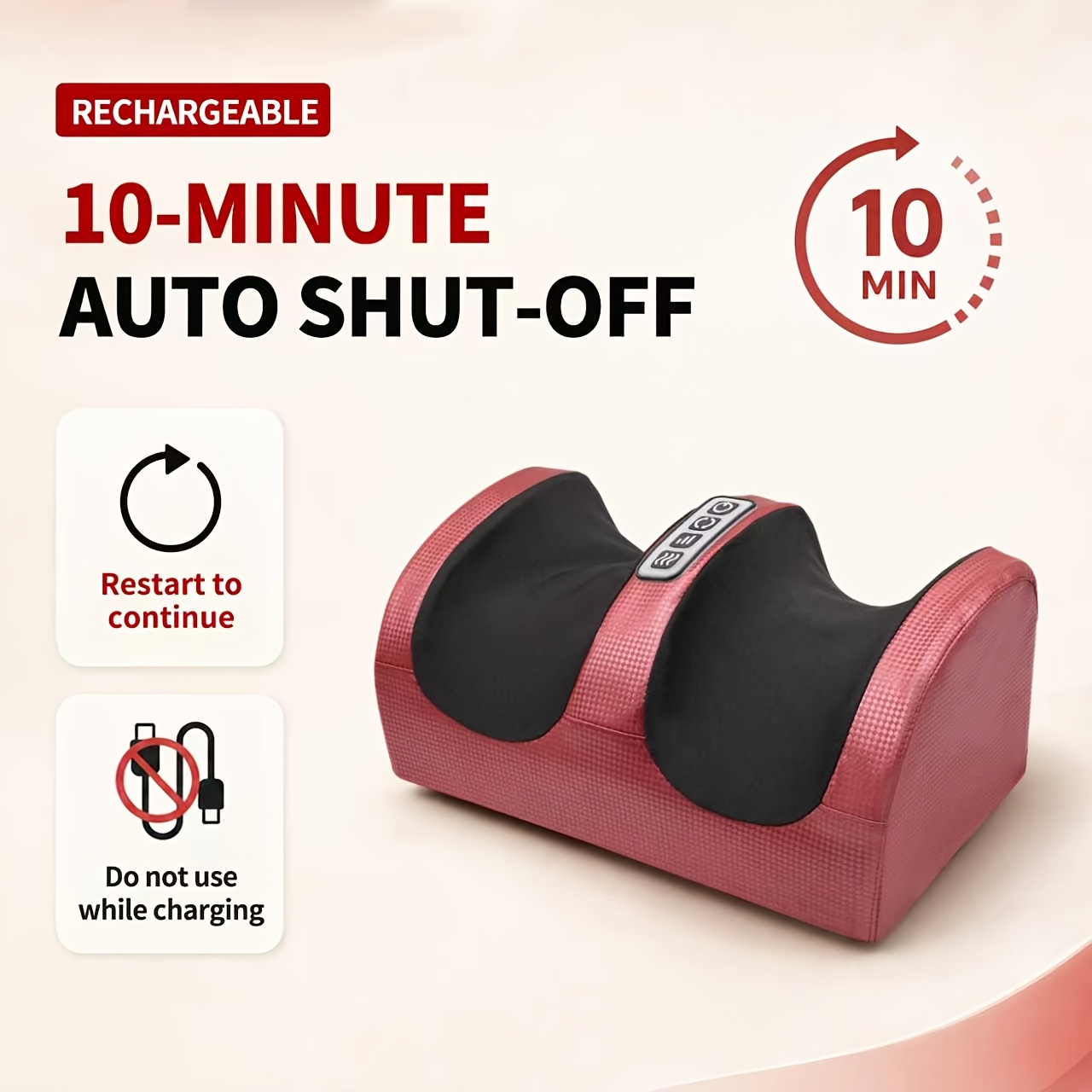 USB Rechargeable Foot Massager, Auto-Stop After 10 Minutes, Full Charge Lasts 20 Minutes