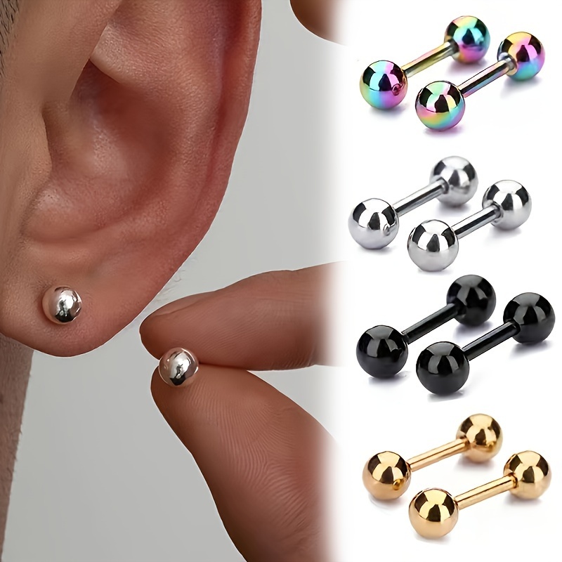 

1~4 Pairs Of Stylish Minimalist Stainless Steel Round Ball Stud Earrings, And Low Allergenic.