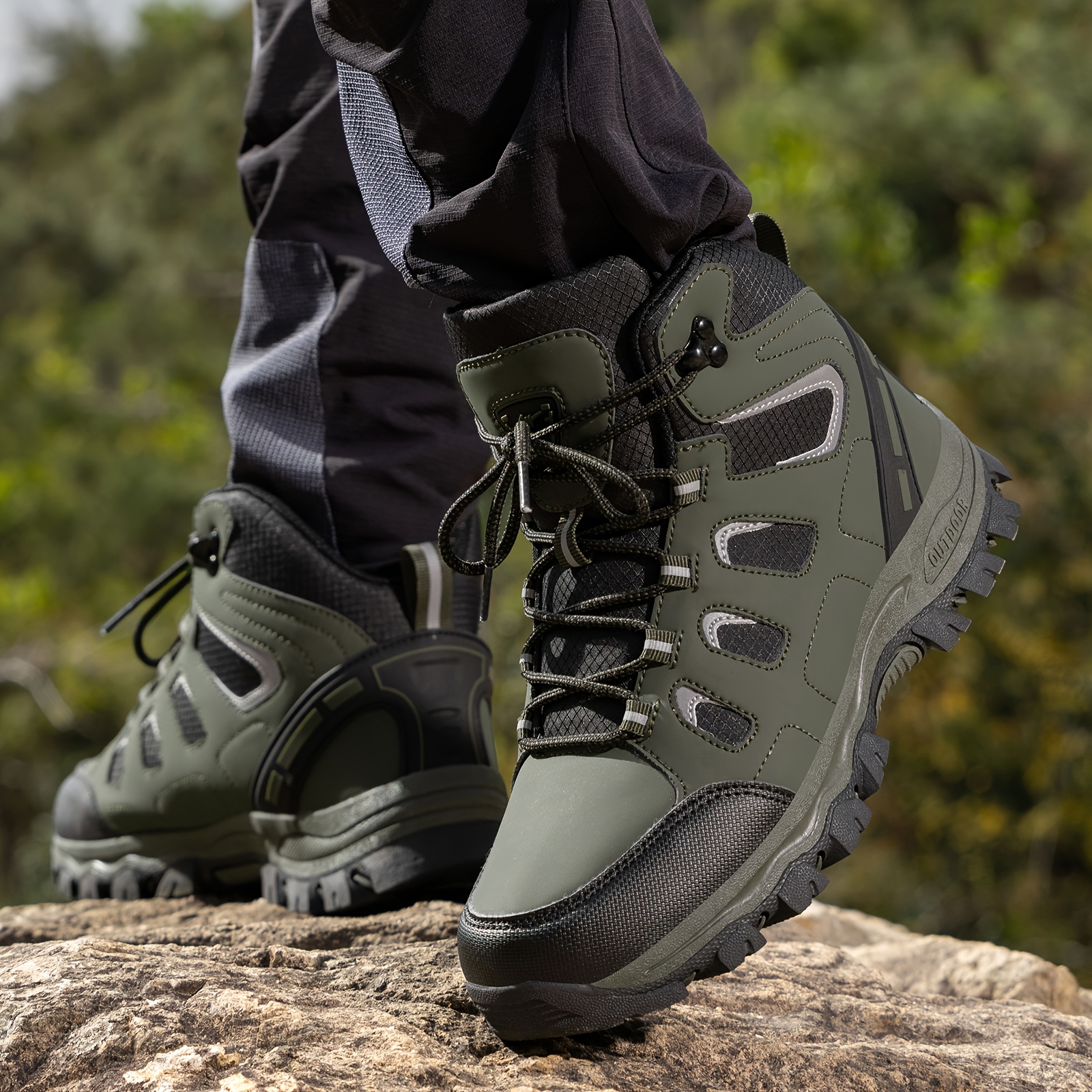 Outdoor Boots Olive Green Riding Boots Mens High Top Hiking Boots