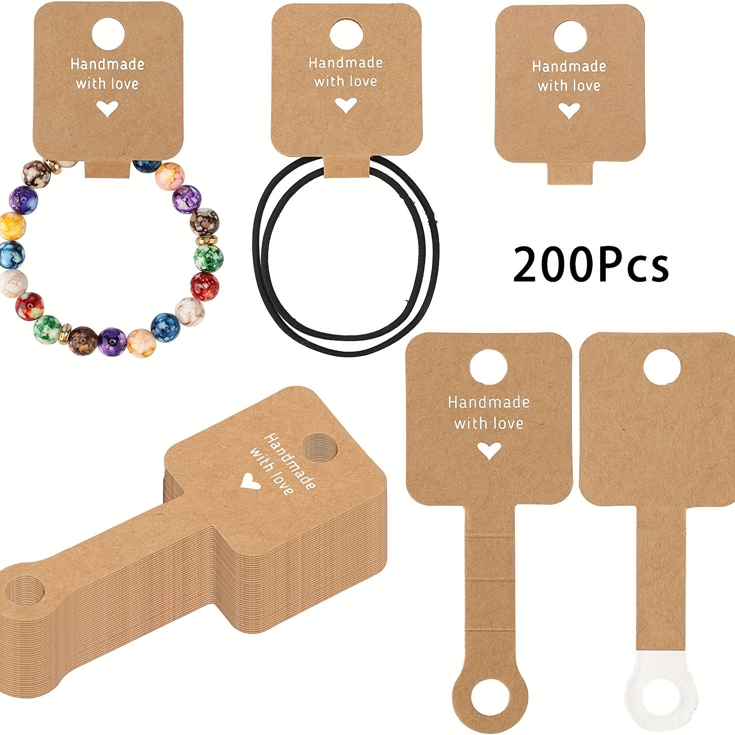 E-shop 200 Stück selbstklebende Armbandpräsentationskarten, 4"x1,5" Kraftpapier Blankokarten, Schmuckverpackung zum Verkauf, Hängepräsentationskarten
