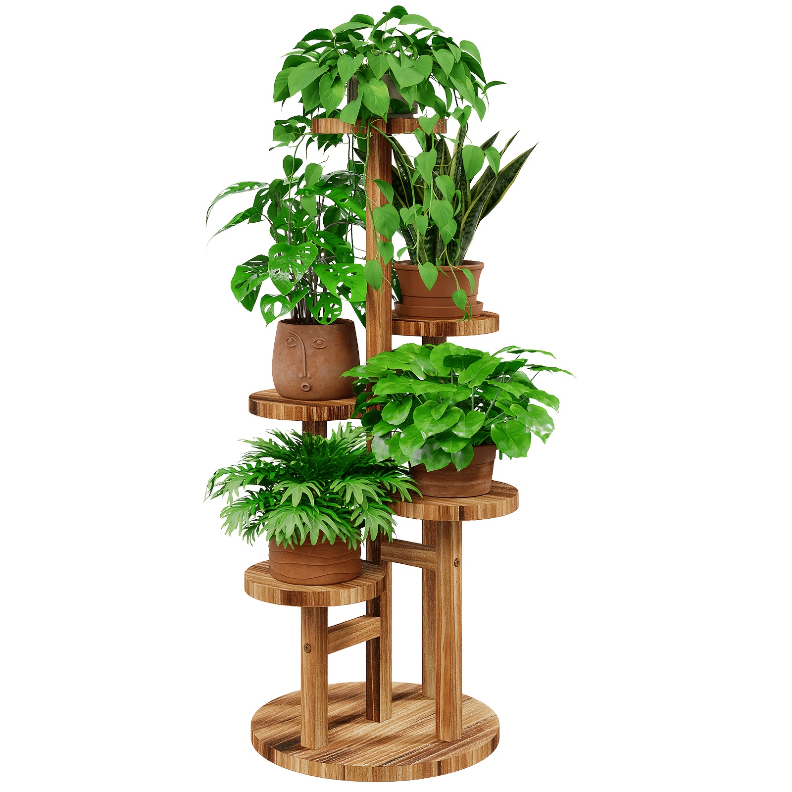 TEMU Tiered Round Flower Stand For Patio, Garden, Balcony, Living Room, Bedroom, Corner Wood Plant Shelf For Multiple Plants, 5 Tier Tall Plant Stand