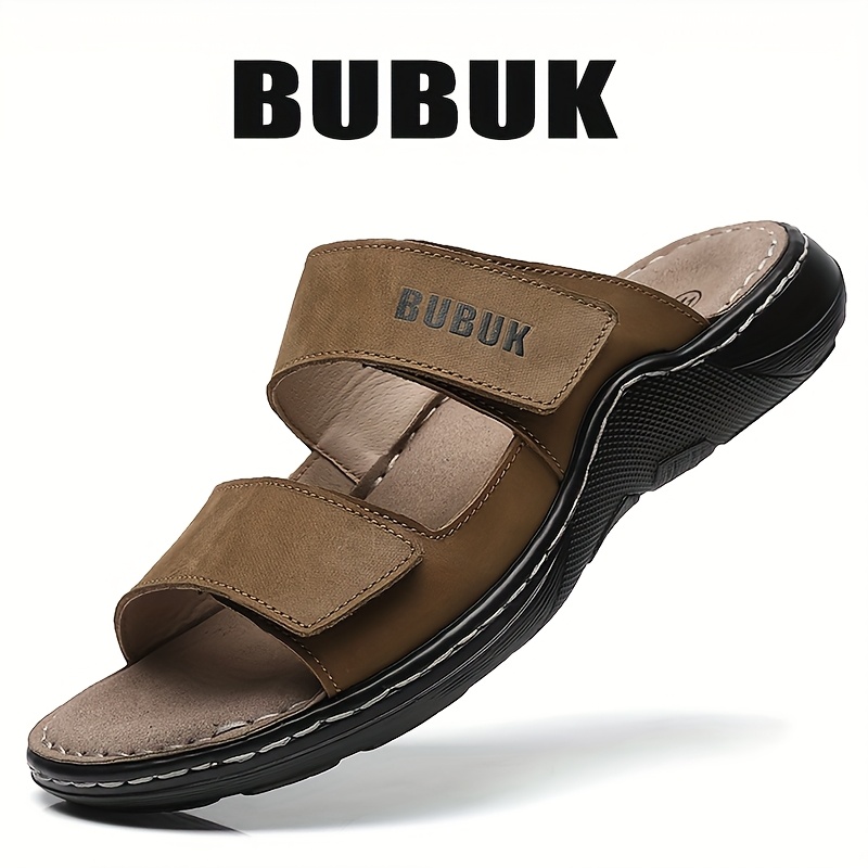 Men's New Style Top-grain Genuine Leather Fashion Casual Summer Slippers, Adjustable, Anti-slip, Suitable For , Comfortable Soft-soled