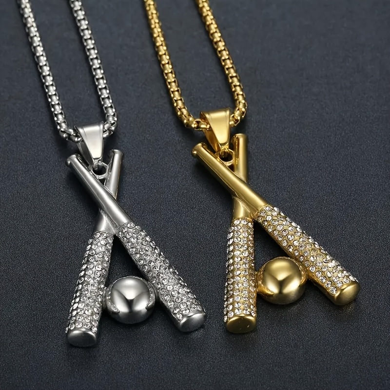 

1 Hip-hop Cool Zirconia Baseball Bat Necklace, Men' And Trendy Jewelry Gift