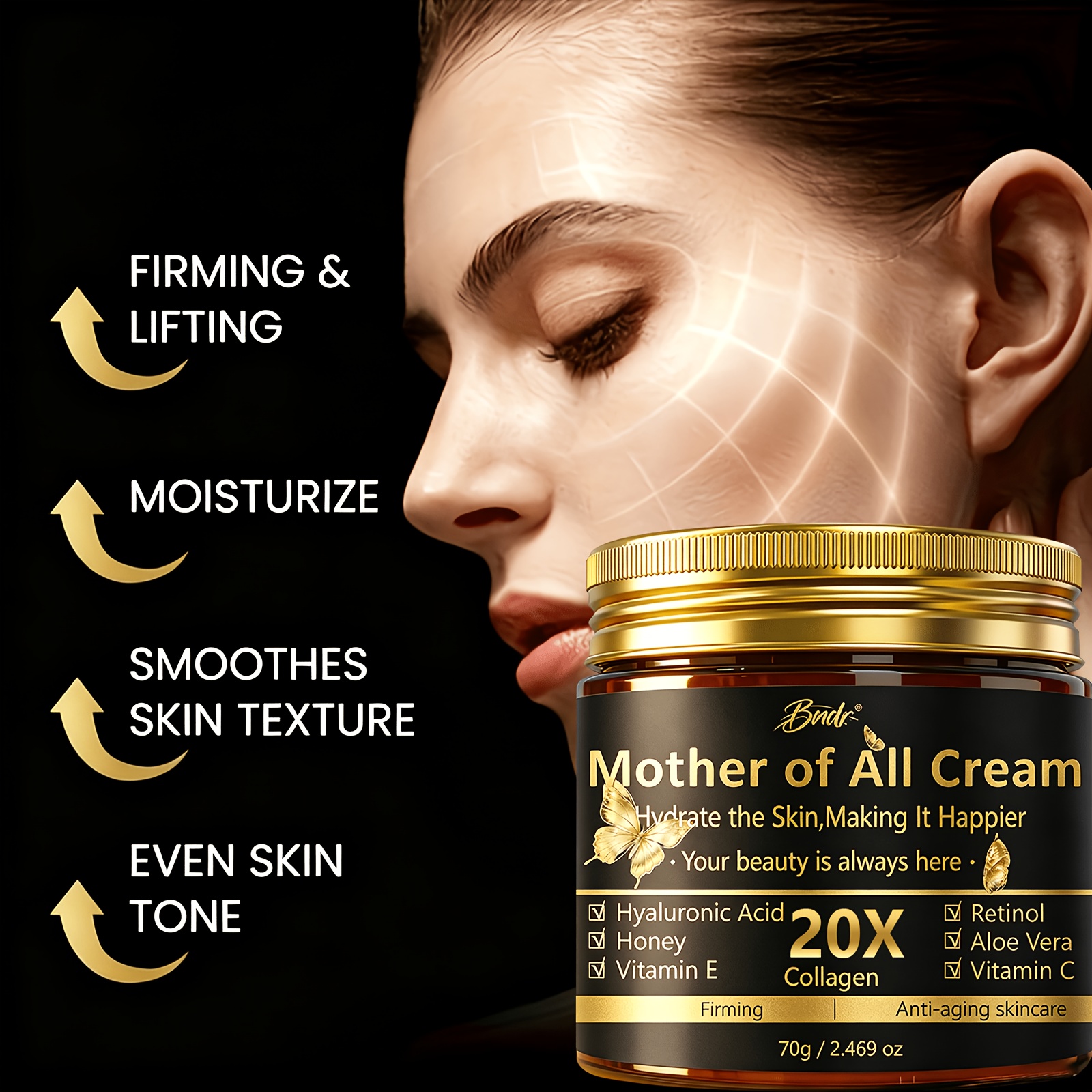 Mother of for all cream / 20X Day And Night face Cream / Collagen Lift And Tight Face Cream with Retinol, Collagen, Hyaluronic Acid And Vitamin C / Moisturizing And Smoothing for All Skin Types / Alcohol-Free, 120-Hour Hydration
