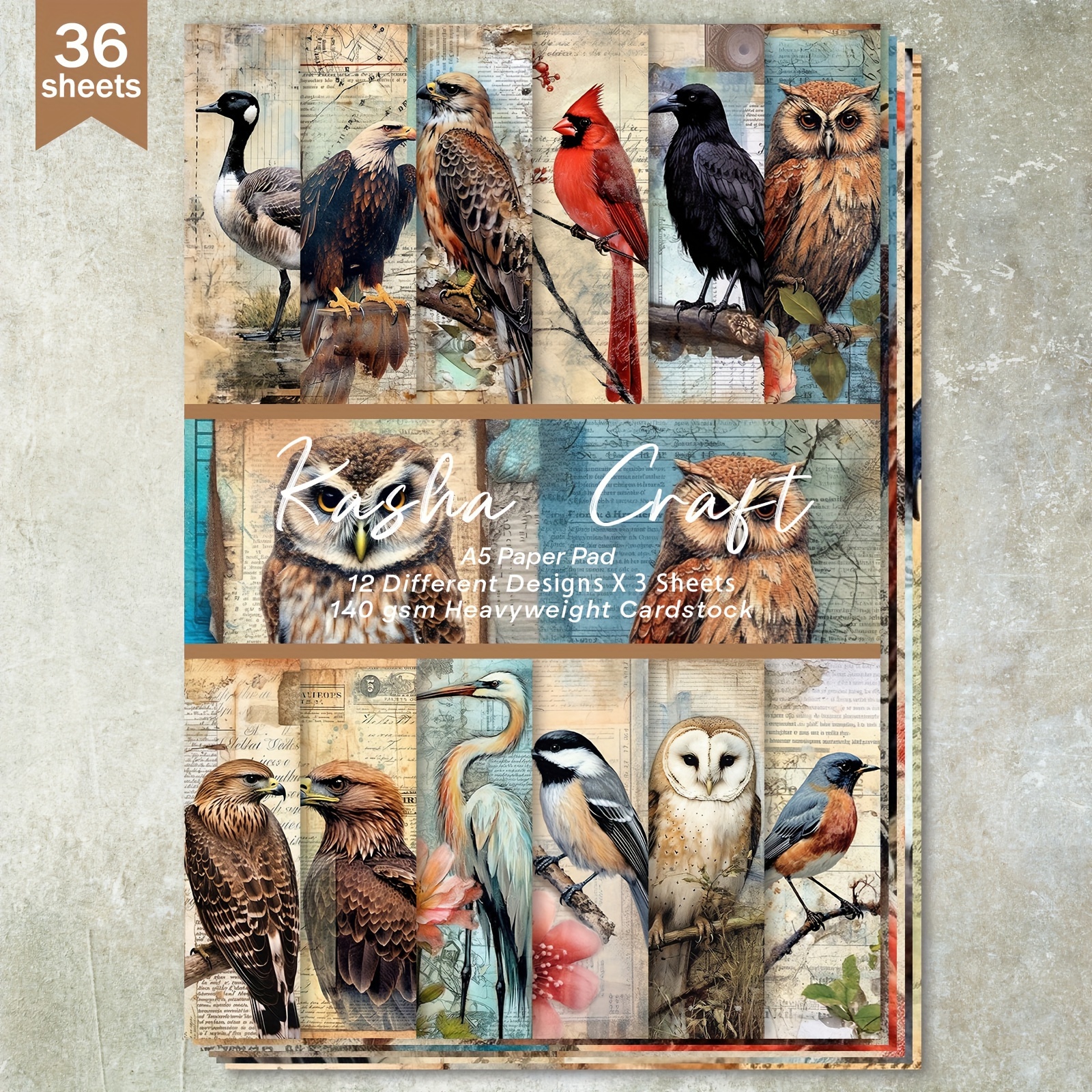 

36 Sheets A5 And Owl , Assorted For Bullet Journals, Art, Greeting Cards, And