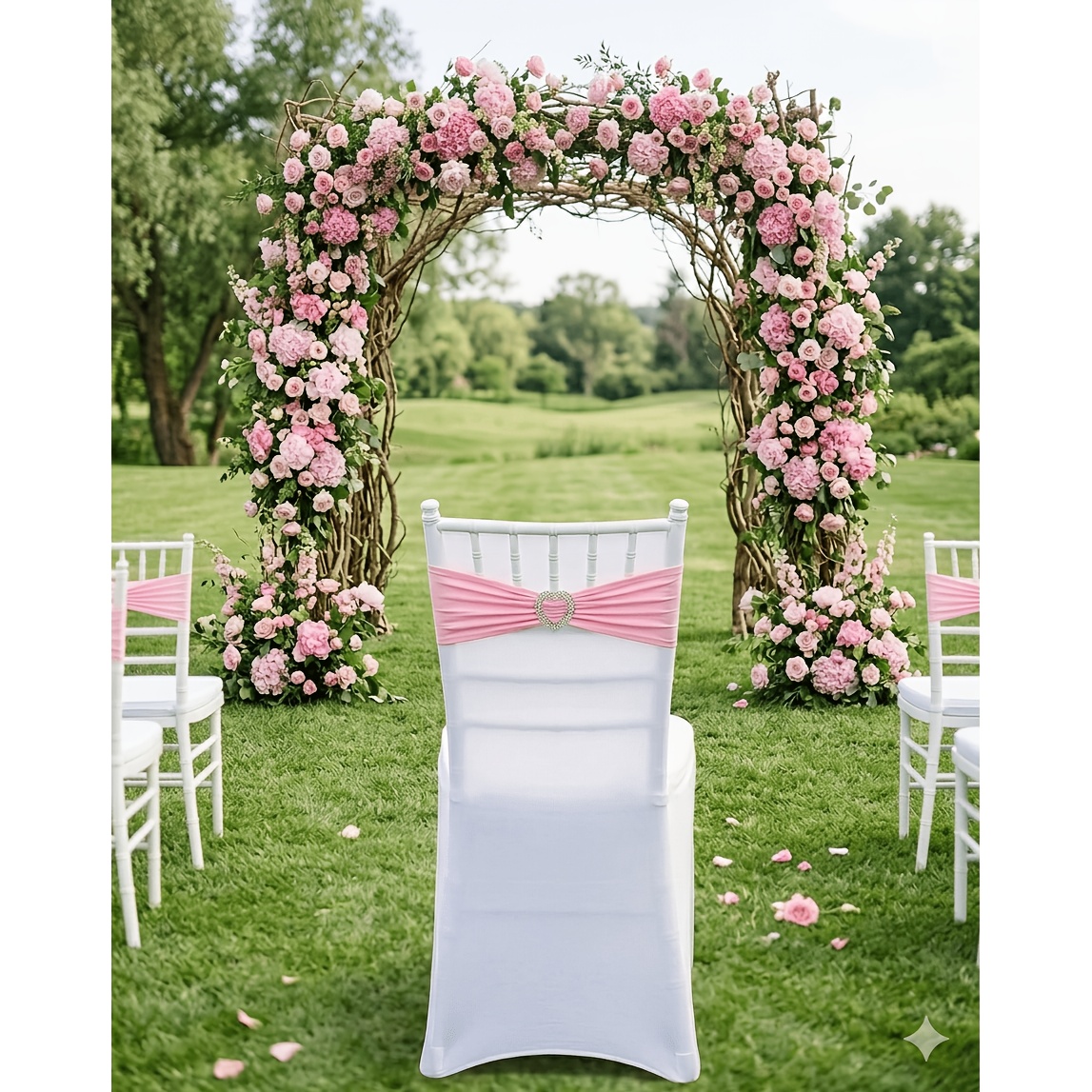 TEMU 20pcs Pink Elastic Cloth Chair Sashes With Silvery Heart-shaped Buckles - Elastic Chair Bands For Wedding, Banquet And Party Decorations
