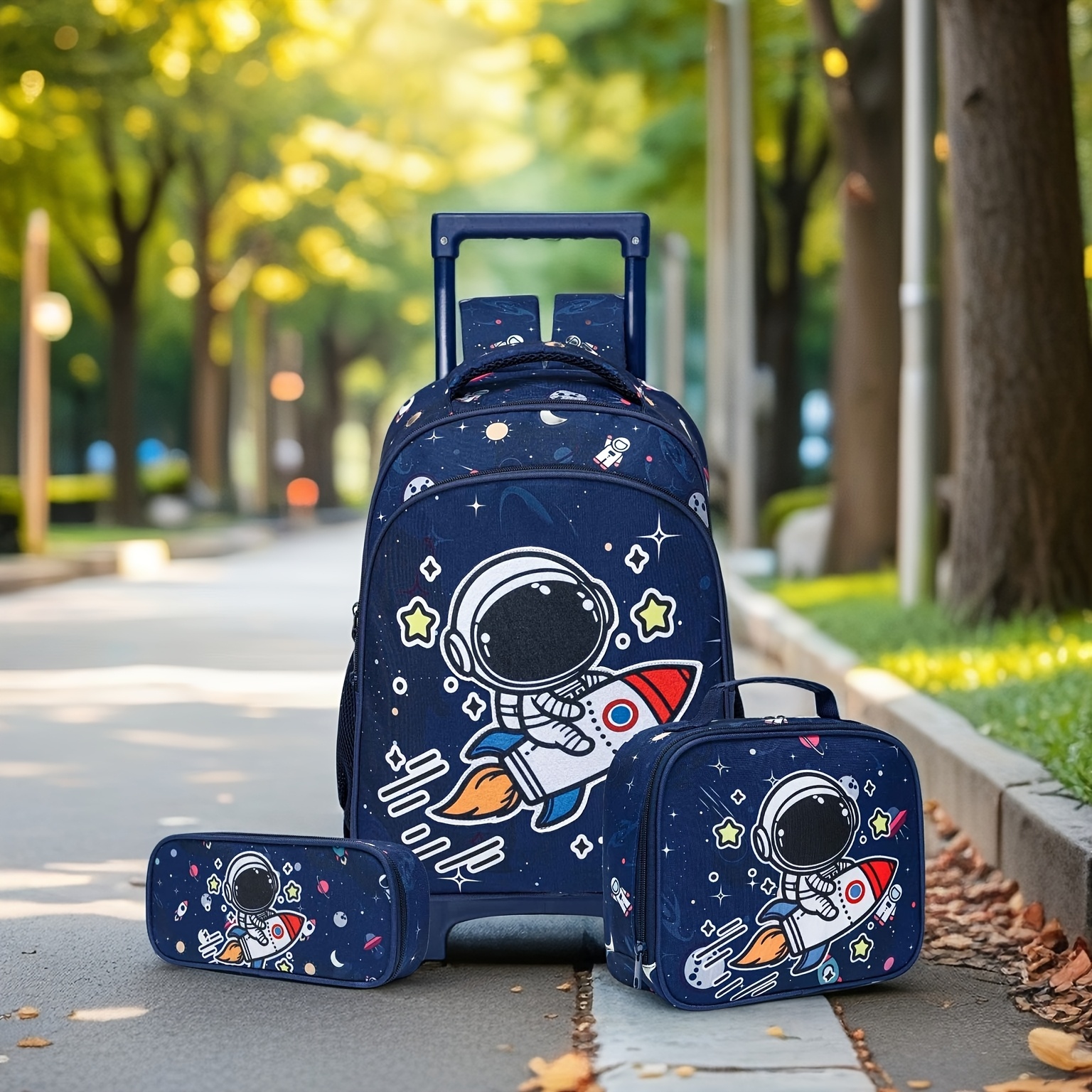 space astronaut print rolling backpack detachable wheeled shoulder bag for s large capacity student bookbag non food contact