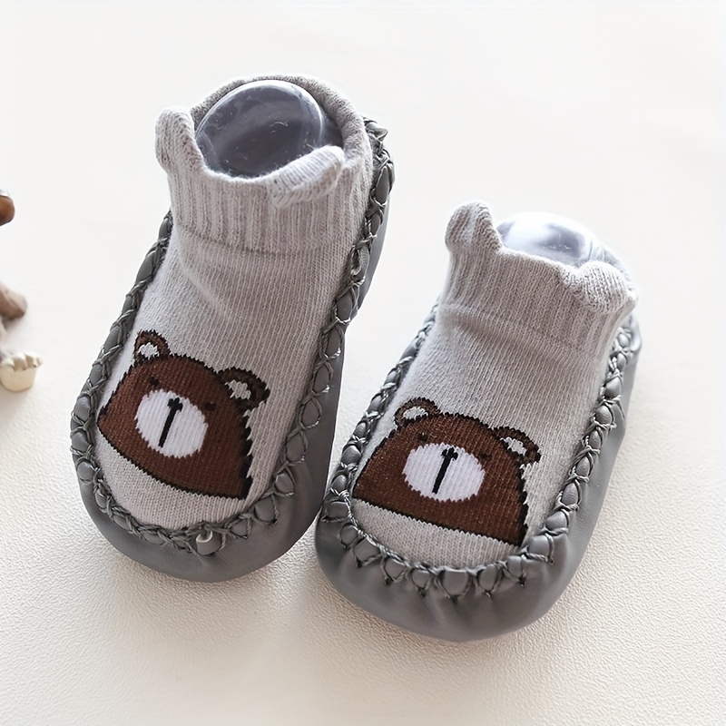 Image of 1-pair Non-slip Floor Socks Suitable For 0-3 Years - Animal-themed Walking With -skid Sole, Spring/fall /outdoor Use, Soft (hand Wash Only)