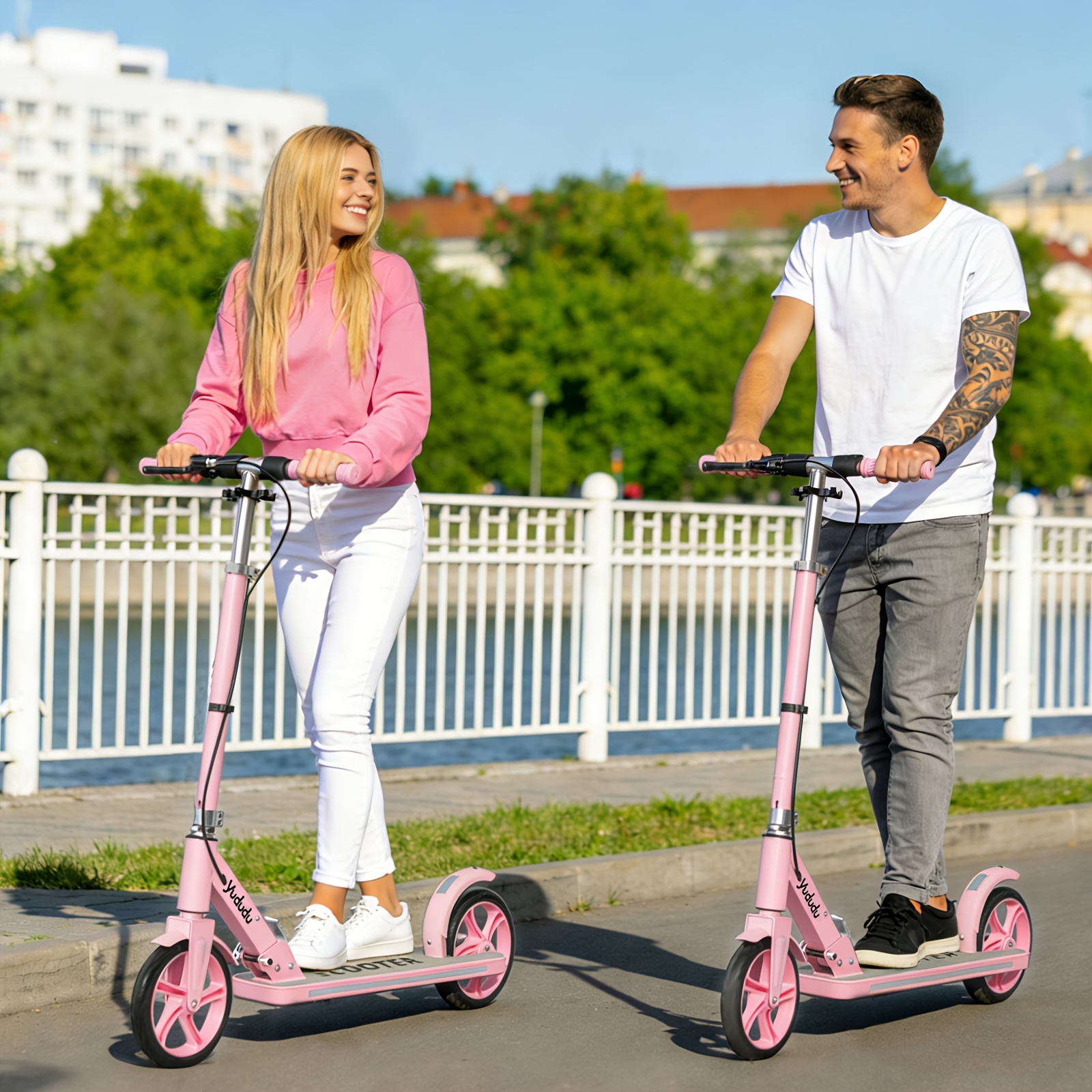 Image of Foldable Kick Scooter For Teens And Adults, 200mm Wheel Scooter With Dual Brakes, 3 Levels Of Height Adjustable Scooters