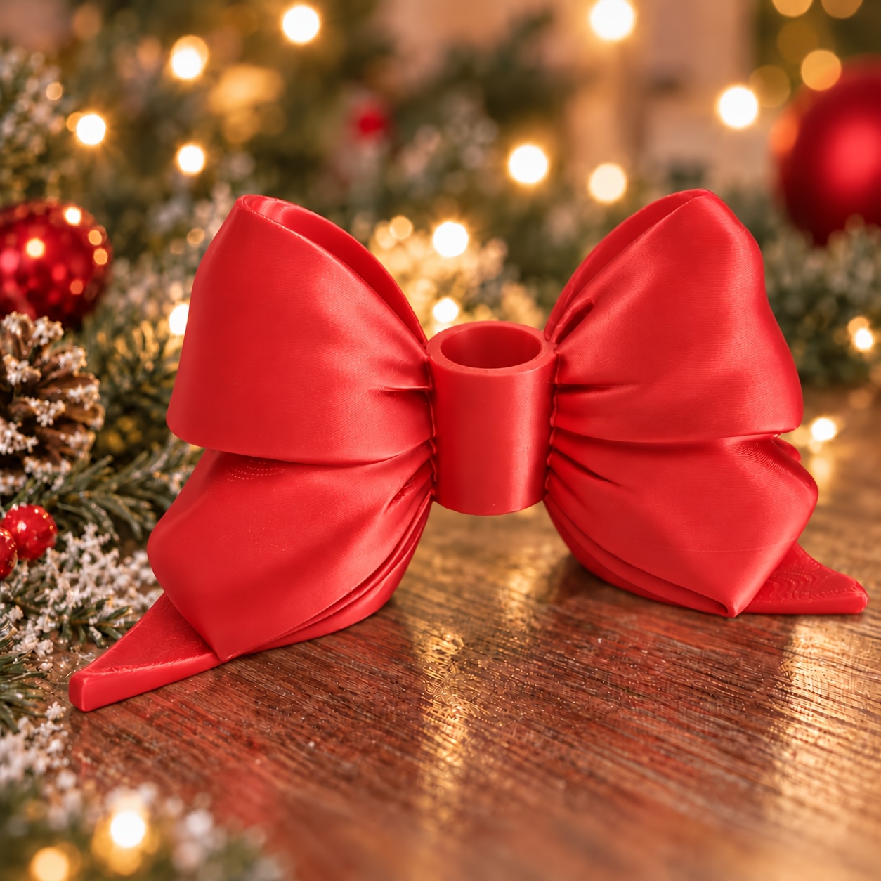 TEMU Christmas Red Ribbon Candle Holder, Suitable For Taper Candles, Red Satin Ribbon Candle Holder, Festive Table Centerpiece For Christmas Dining
