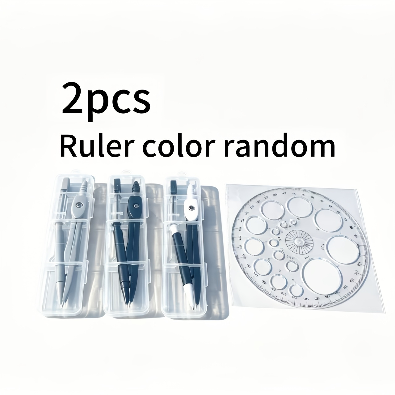 TEMU Compass And 360-degree Ruler (combination), Random 3 Colors Of Compasses (black, Gray, Black And White) Template Transparent Ruler, With Circle