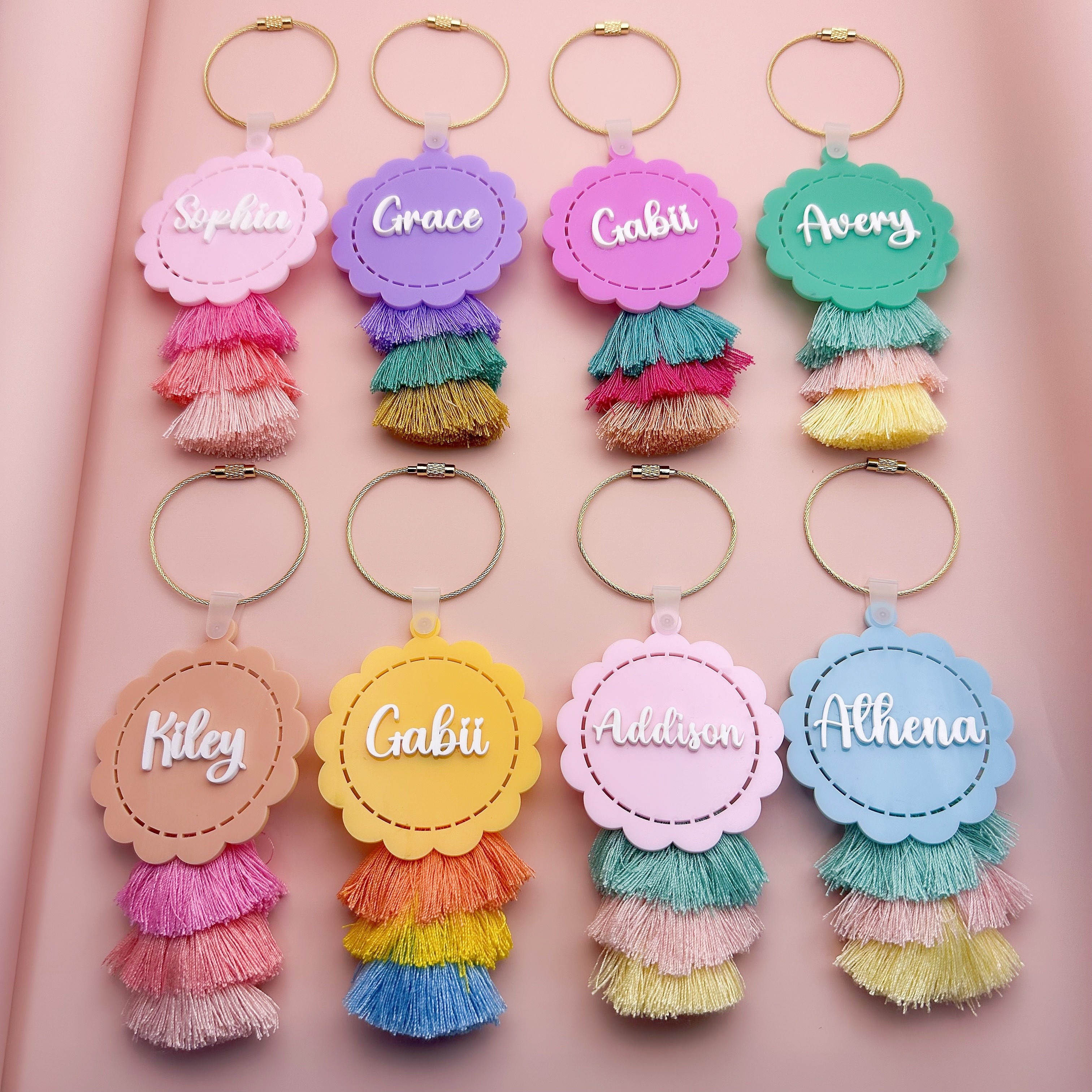 

Custom Acrylic Tassel Keychain With Personalized Lettering - Backpacks & Gifts, Candy-colored Autumn/winter Series