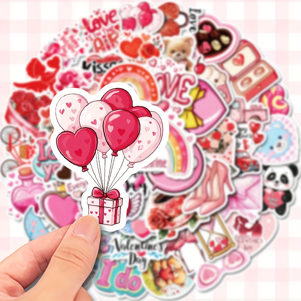 

50pcs Valentine's Day Love Balloon Waterproof Stickers - Diy Vinyl Decals For Laptops, Guitars, Skateboards & More