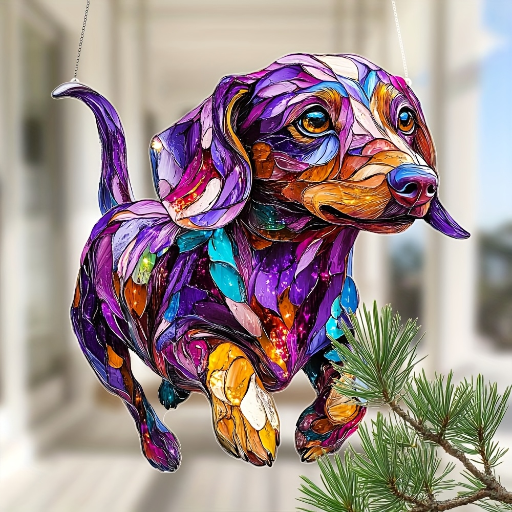 

1pc Vibrant Dachshund Acrylic Suncatcher (8"x8") - Stained Glass-style Dog Figurine For Window Or Wall, Ideal Gift For Dog Lovers & Women, Home, Office, Garden Decor