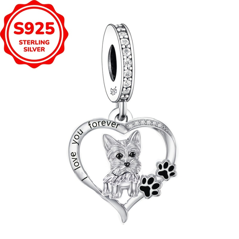 

1pc 925 Sterling Silvery Dog Heart Charm, Fashion Heart-shaped Pendant With Animal Detail, With Synthetic Zirconia, For Making, Necklace And Bracelet, Ideal Christmas Gift