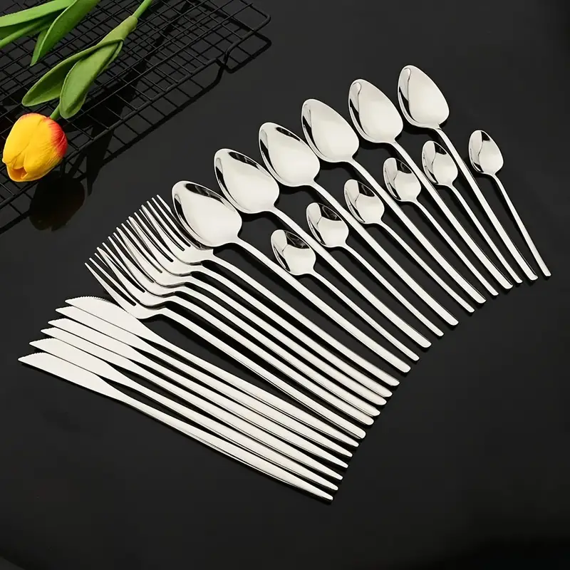 24pcs stainless steel cutlery set elegant white golden polished tableware for christmas thanksgiving easter halloween hanukkah everyday dining essentials everyday cutlery elegant cutlery set durable cutlery Product details 1