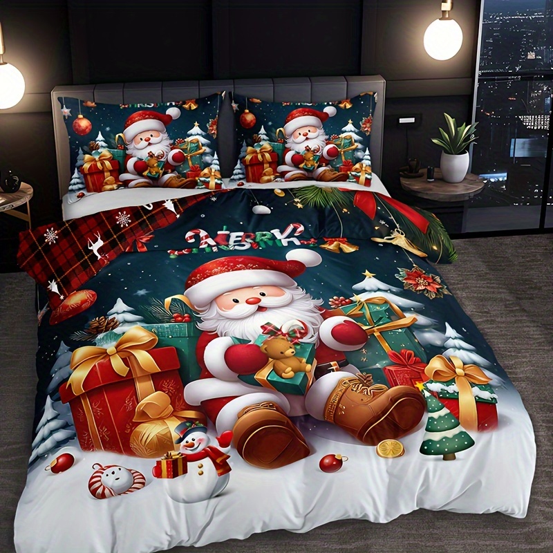 Set Biancheria Da Letto 3 Pezzi Natale – Copripiumino + 2 Federe Microfibra, Tema Renne, Taglia Double 200x200 Cm