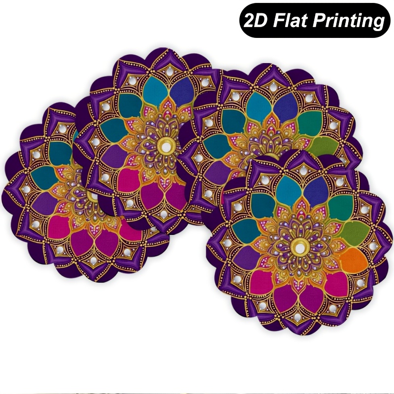 TEMU 4pcs Mandala Floral Pattern 2d Printing Round Lace Placemats Farmhouse Table Mats 15 Inch Party Home Dining Decor Table Decorations