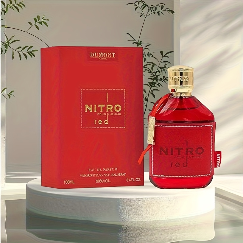 Dumont NITRO Rouge Parfum Homme Arabe - Longue Tenue 3.38oz - Fragrance Gratuite, Parfum de Luxe Moyen-Orient Dubaï pour Usage Quotidien, Travail, Rencontres, Cadeau de Saint-Valentin pour Lui