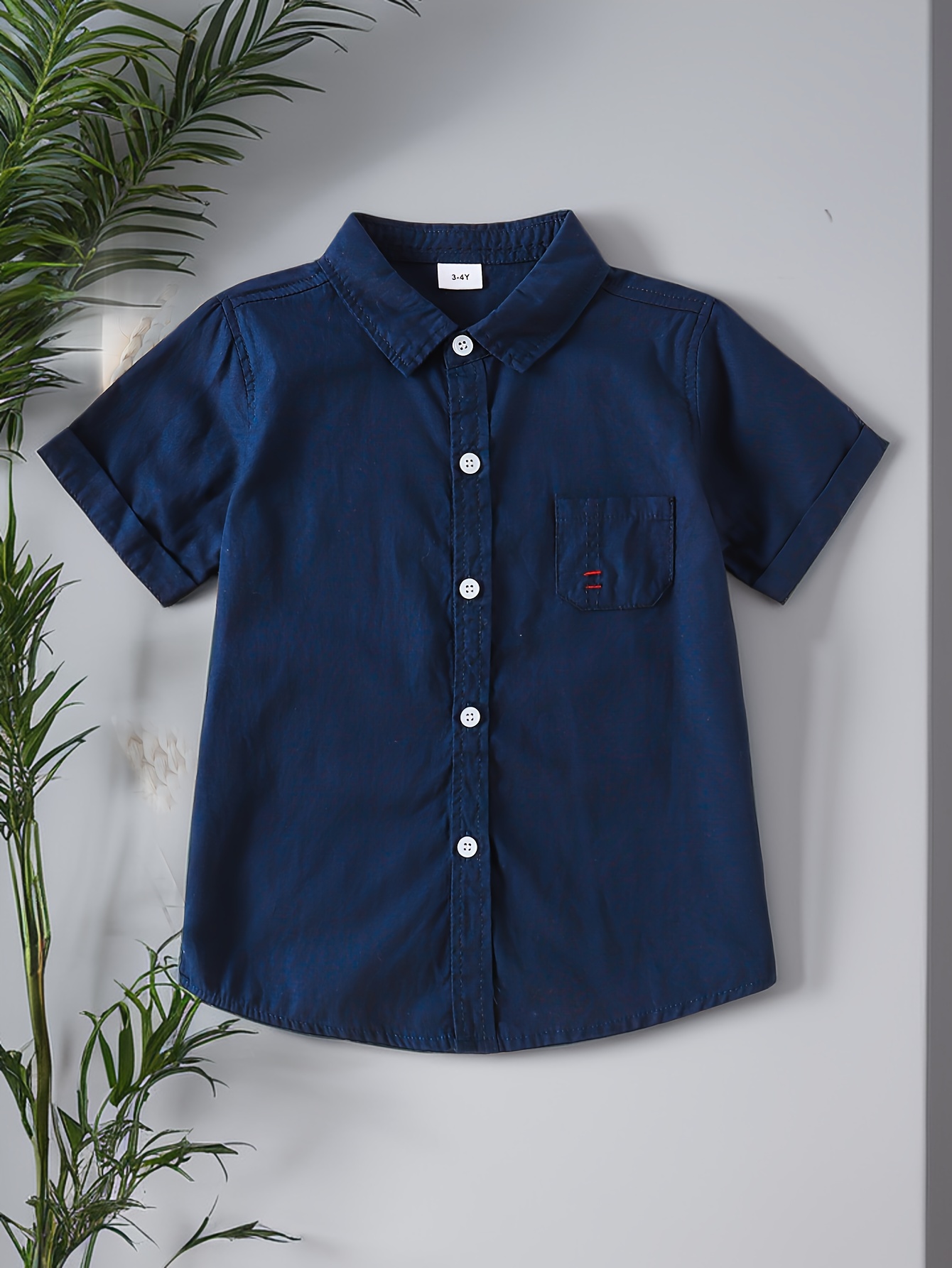 chemise manches courtes en coton bleu Temu Belgium