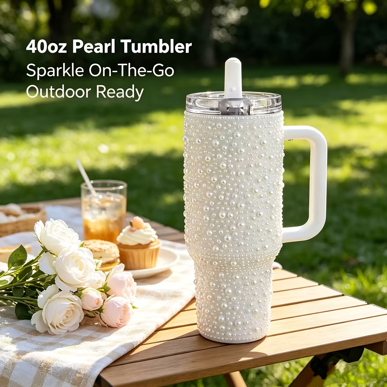 TEMU 40 Ounces Pink Shiny Diamond Tumbler, Vacuum Insulated Stainless Steel Water Bottle With Straw, A Cute Travel Cup Suitable For Iced Coffee. The