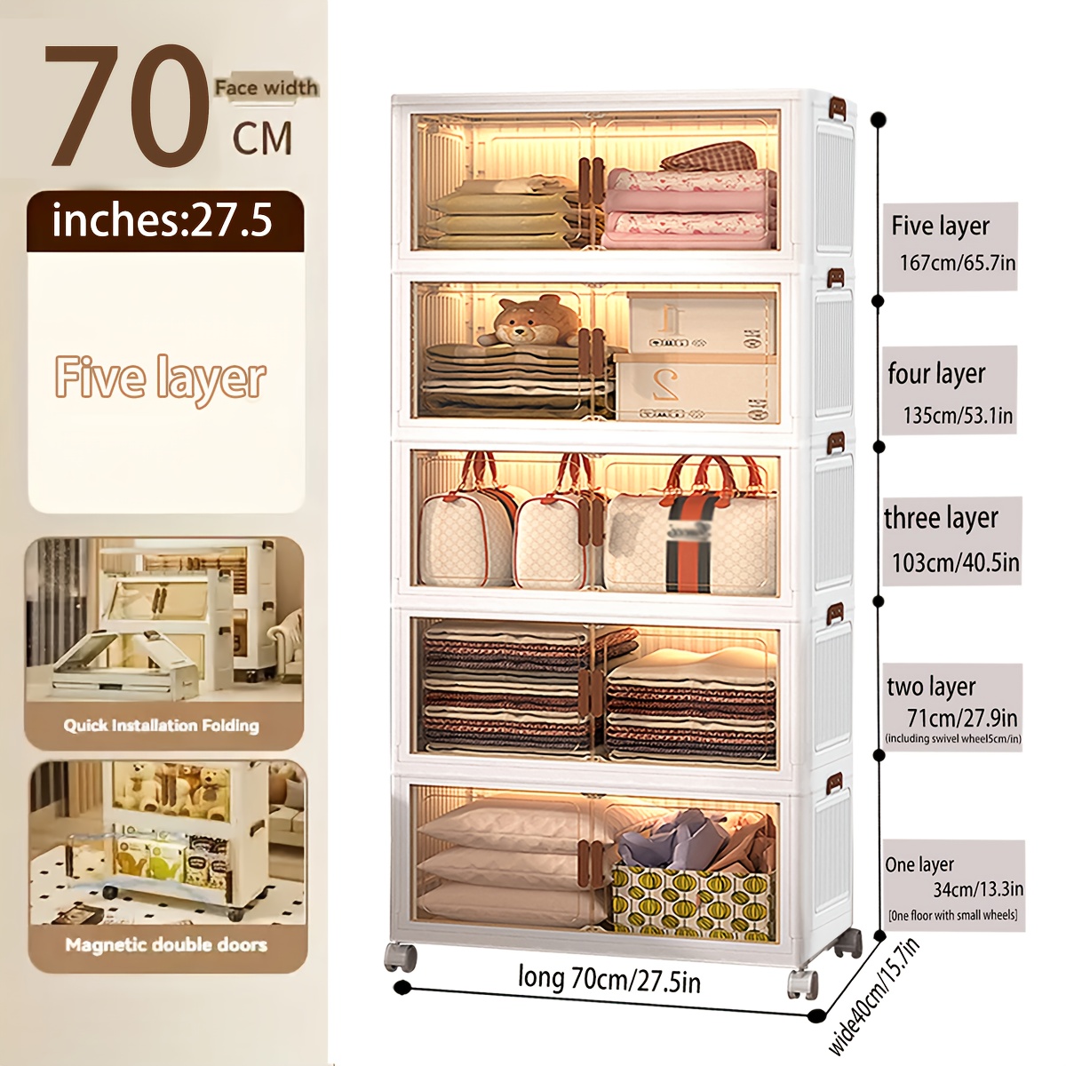 TEMU 70cm Foldable Storage Box, Large Double Opening Storage Box, Large Storage Box With Lid And Wheels, Can Store Clothes, Snacks, And Books, Home