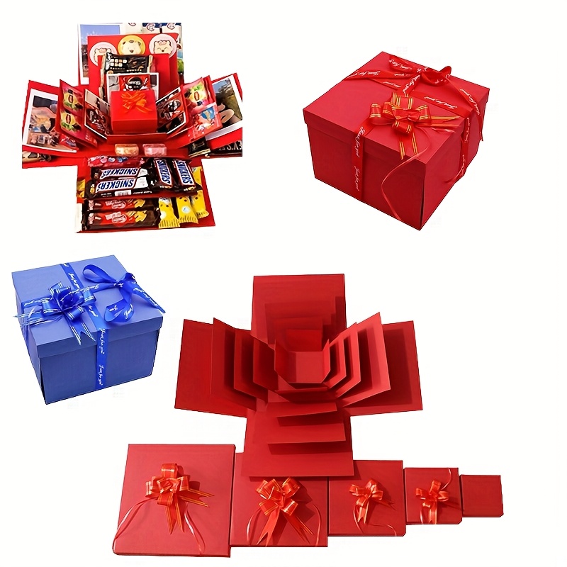 Elegant Red & Blue Gift Boxes with Ribbon Bows