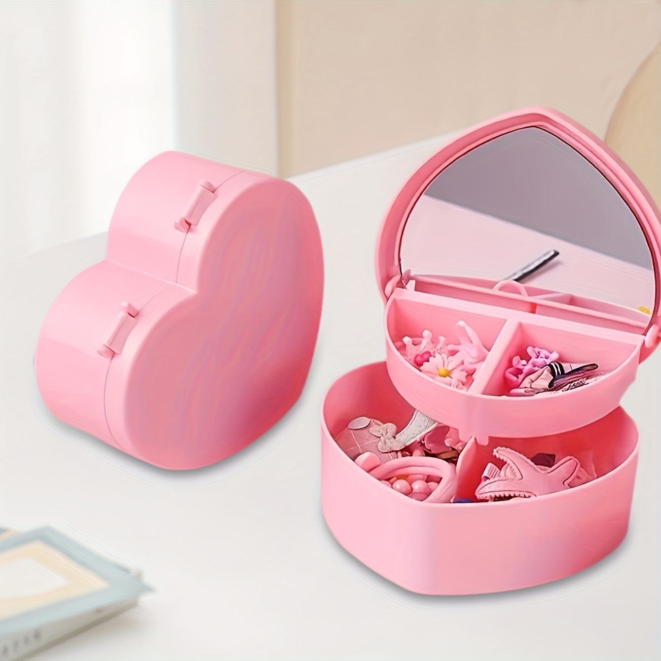 

1pc -shaped Mirror Storage Box, Large Capacity Jewelry Organizer With Dustproof Lid, Countertop Cosmetic Case For Makeup And Accessories