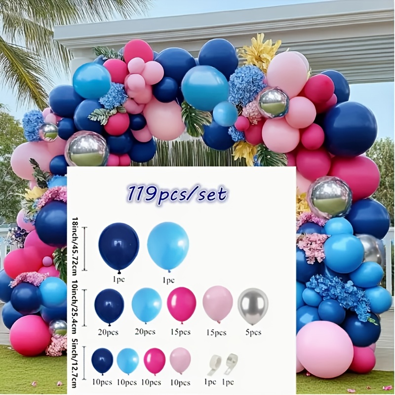 TEMU 119 Navy Blue And Hot Garlands - Elegant Blue Macarons And Pink Silvery Balloons, Suitable For Hawaiian-themed Party Decorations, Birthdays,