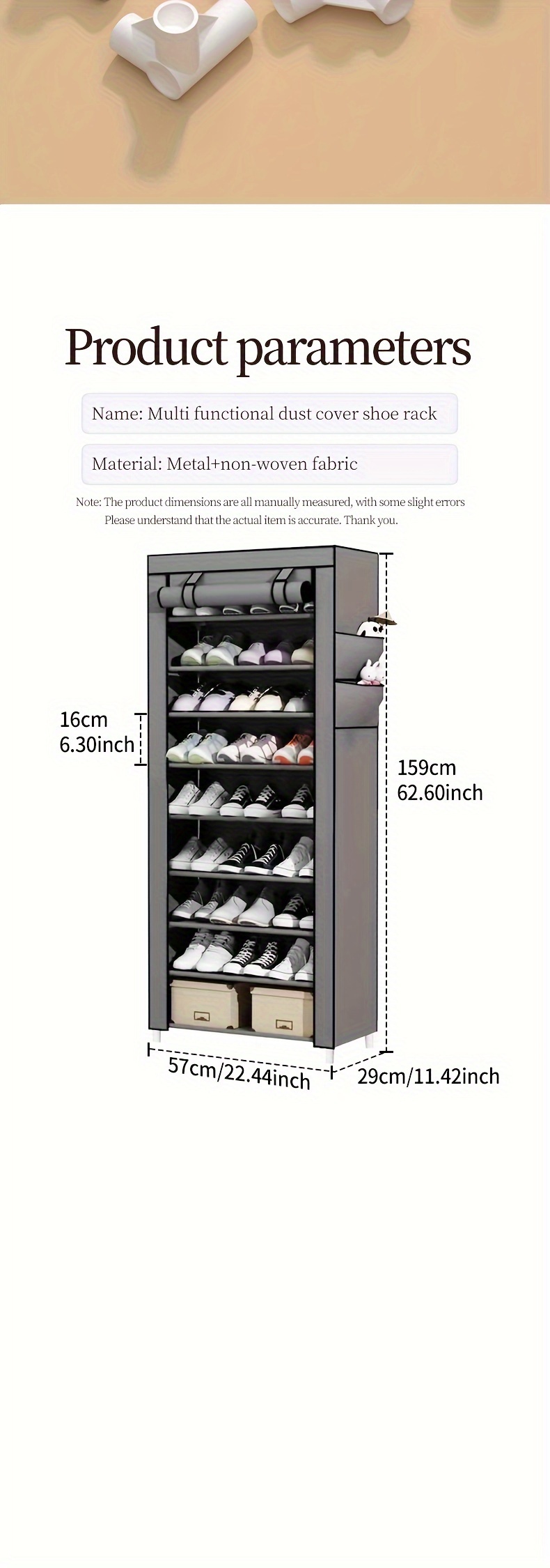 1pc 10 layer sturdy and tall shoe rack for bedroom entrance vertical shoe storage and storage rack that can   18 22 pairs of shoes independent shoe storage cabinet with dust cover shoe cabinet details 6