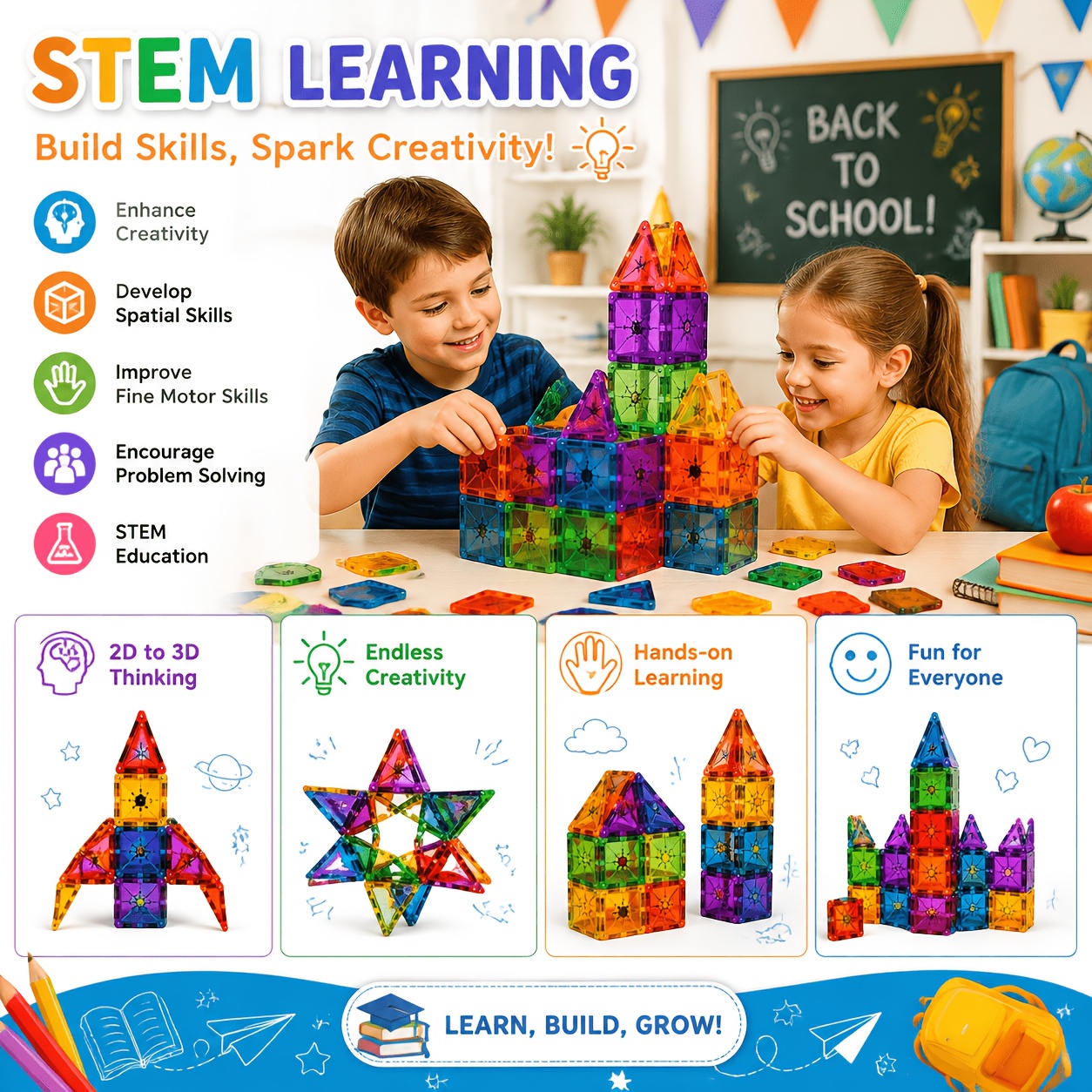 30pcs Colorful Magnetic Building Tiles, Educational Gift for Children