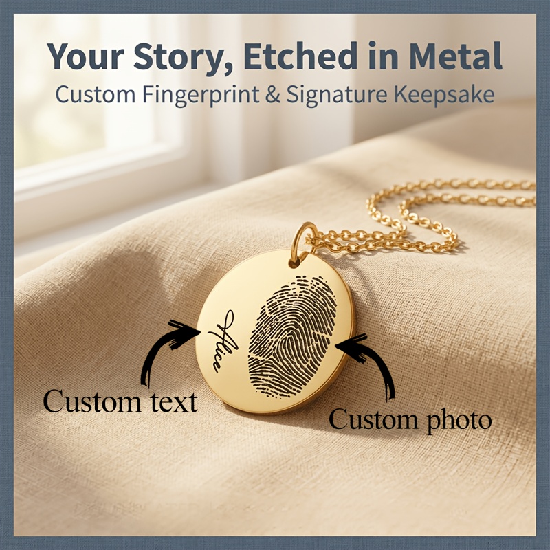 Customizable Fingerprint Name Pendant Necklace