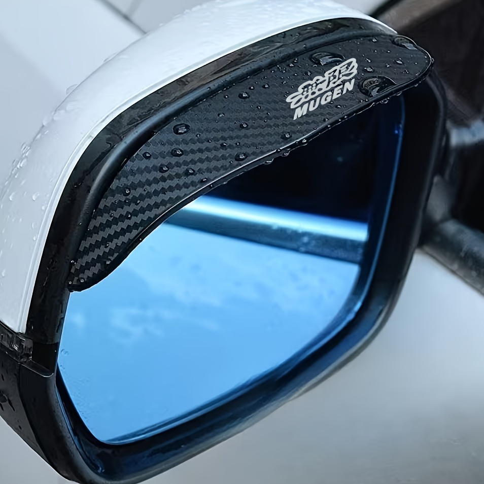 TEMU Set Of 2 Car Rearview Mirror Rain Visors With Logo Design, Made Of Durable Pvc Material,, Provides Clear Visibility, And Is Dust And Rain Resistant