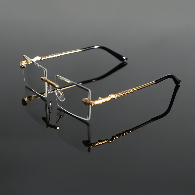 TEMU 1 Pair Of Men's Frameless Glasses - With Clear Lenses, Suitable For Daily And Formal Wear - Modern Minimalist Luxury Accessory