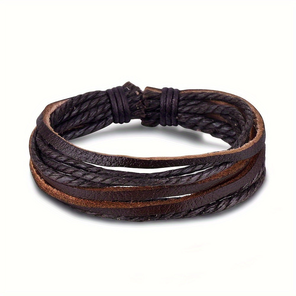 1pc Vintage Bracelet Wax Cord Faux Leather Braided Easy Unisex Faux Leather Bracelet Couple Wristband Best Friend Bracelet