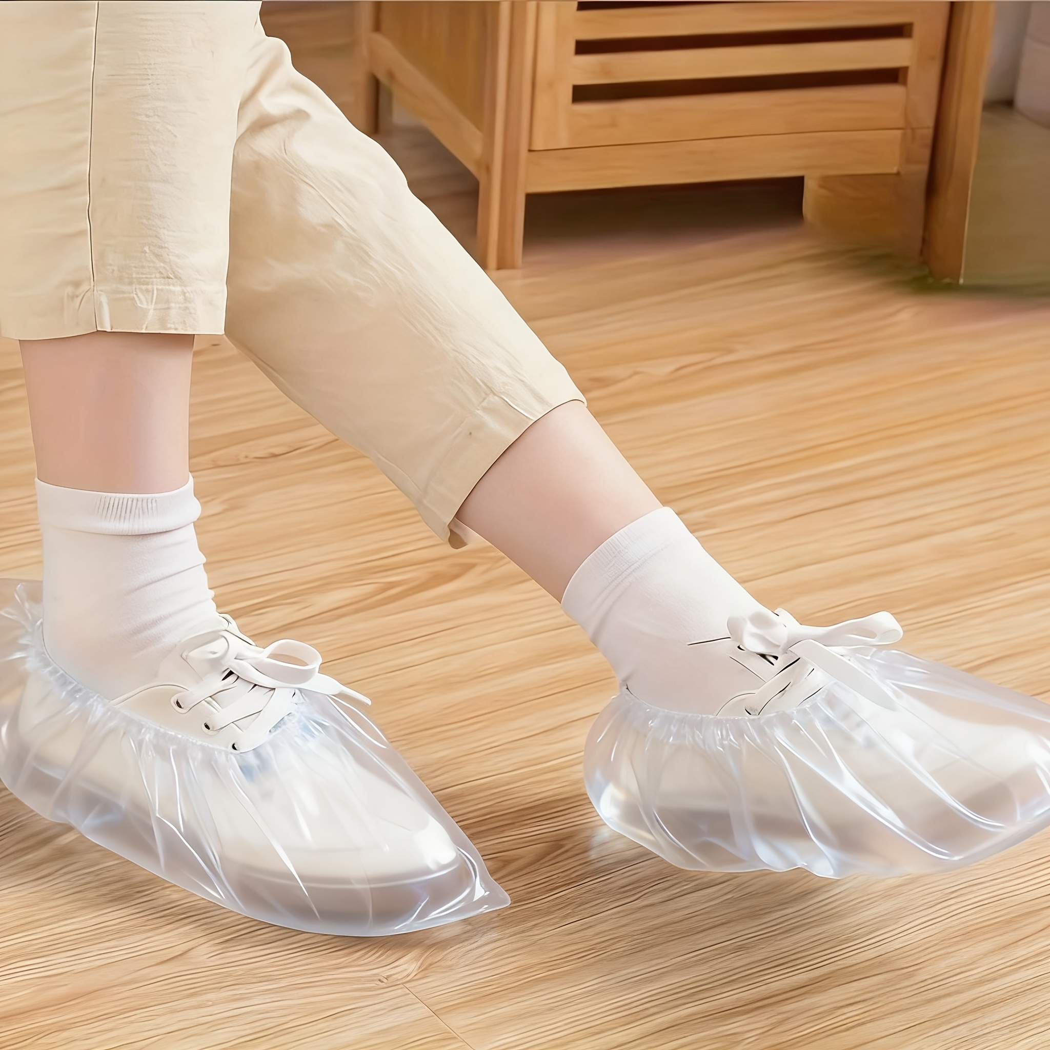 TEMU 200pcs Transparent Pvc Disposable Shoe Covers - Thickened Plastic Anti-slip Shoe Covers, With Anti-slip, Anti-stain, And Anti-scratch , Suitable