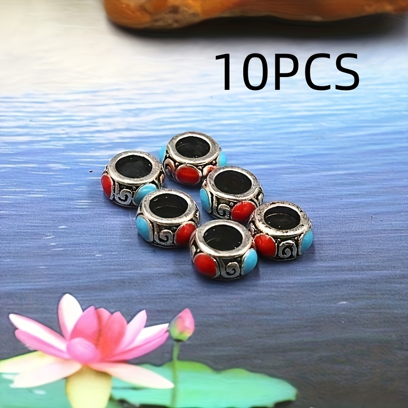 TEMU 10pcs Alloy 925 Silver Plated Drip Oil Large Hole Beads Spacer Beads Bracelet Necklace Beads